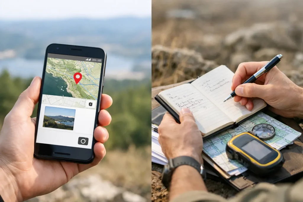 Geotagged Images Versus Manual Logs Compared